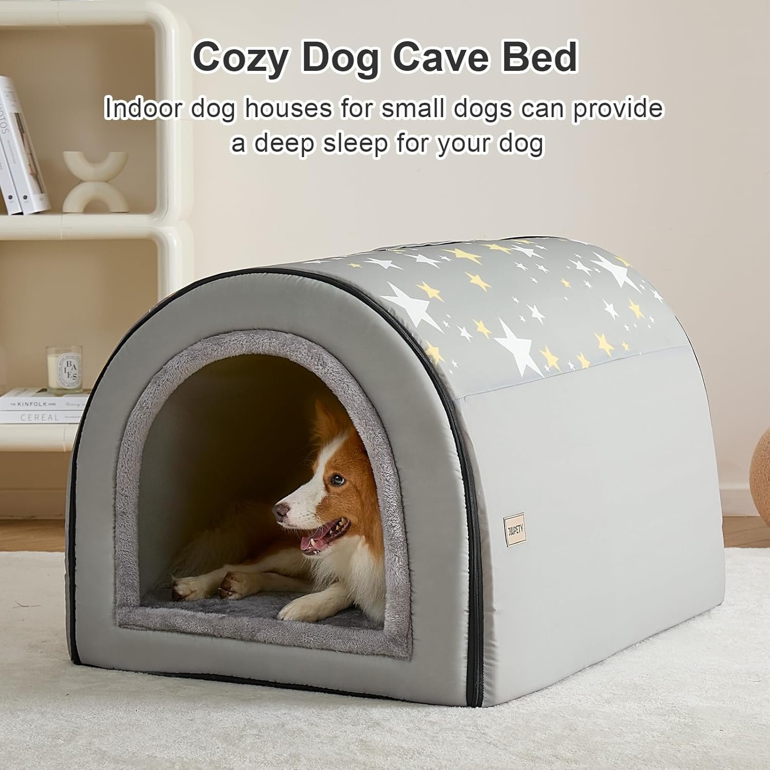 Jiupety Dog House Cozy, 2 in 1 Small Dog House, L Size for Small Medium Dog, Grey - Image 6