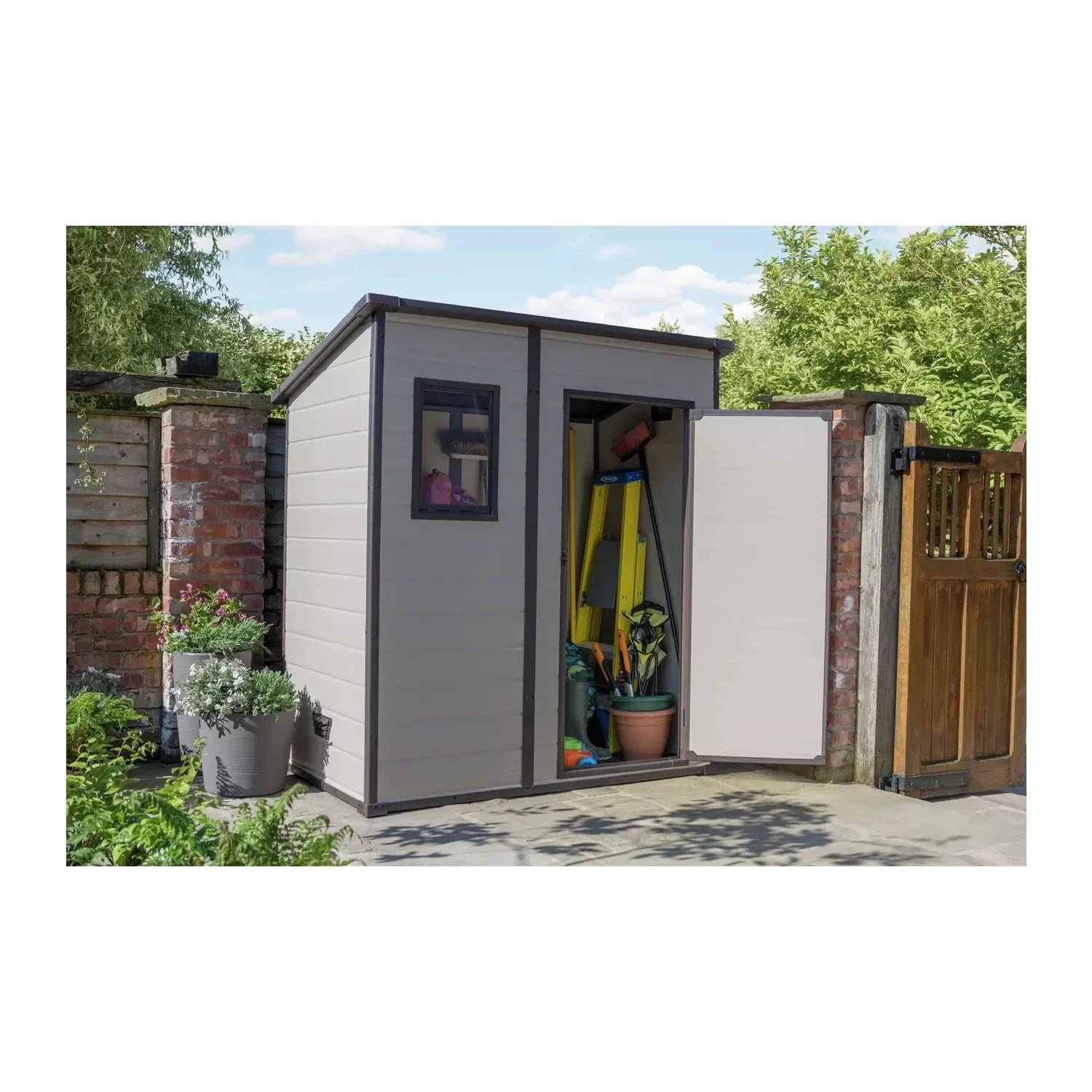 Keter 6′ x 4′ Manor Plastic Pent Garden Storage Shed – Beige - Image 2