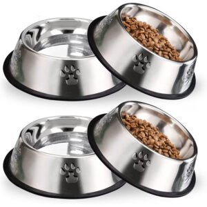 Stainless Steel Dog & Cat Feeding Bowl – Non-Slip Rubber Base Pet Food and Water Bowl